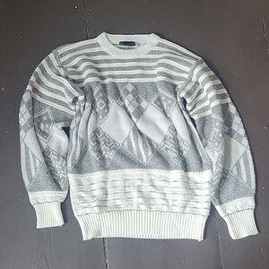 Vintage Grandpa Sweater Aztec- Size Medium- Grey and Cream